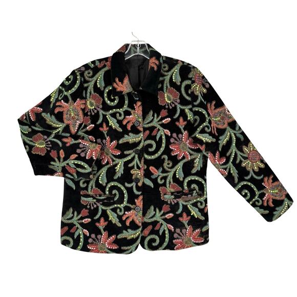 Vintage Tapestry Jacket Embroidered Sequin Large Regencycore Victorian Button - Picture 1 of 14